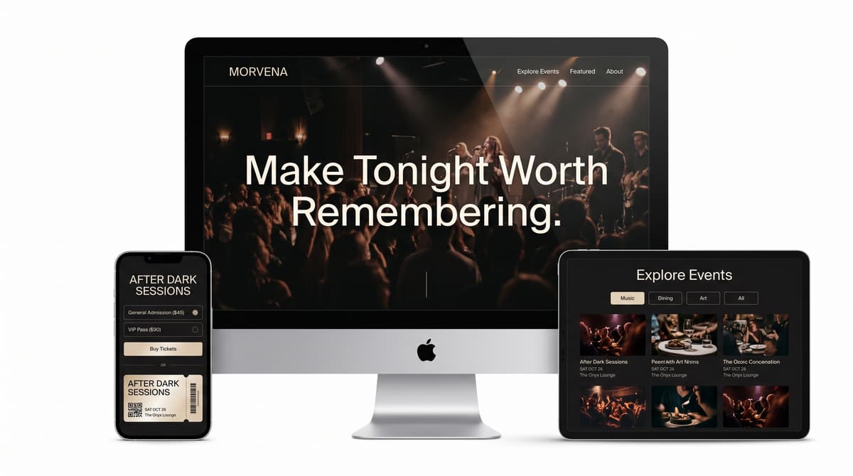 Event management website mockup on white background