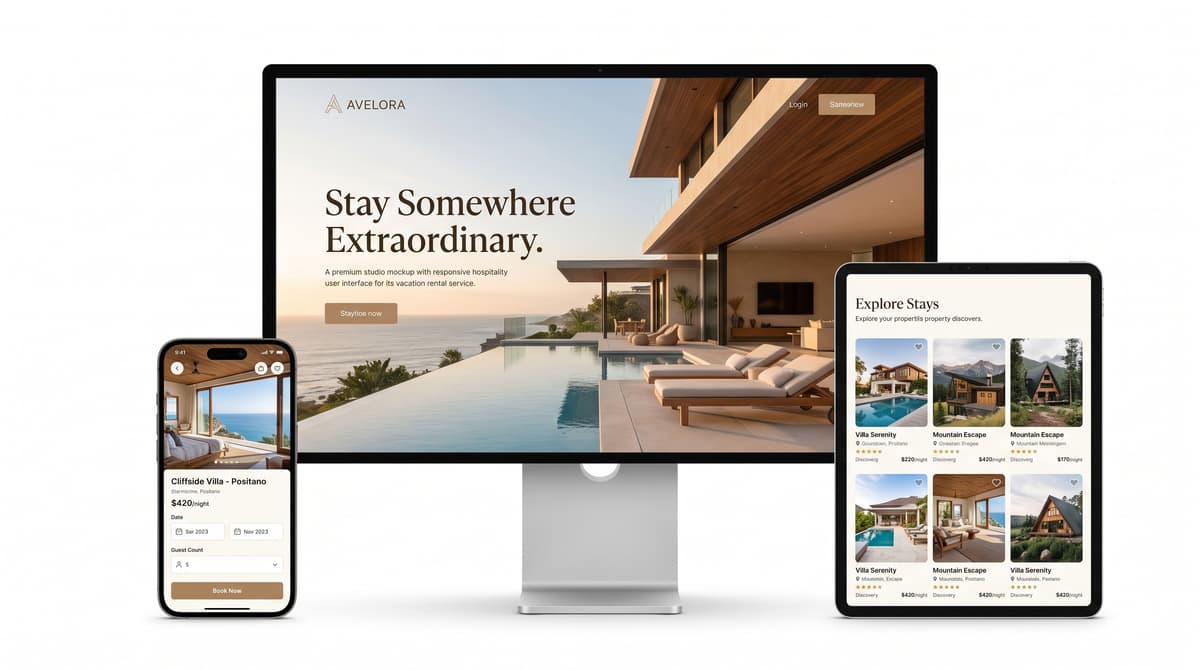 Vacation rental responsive mockup design showcase