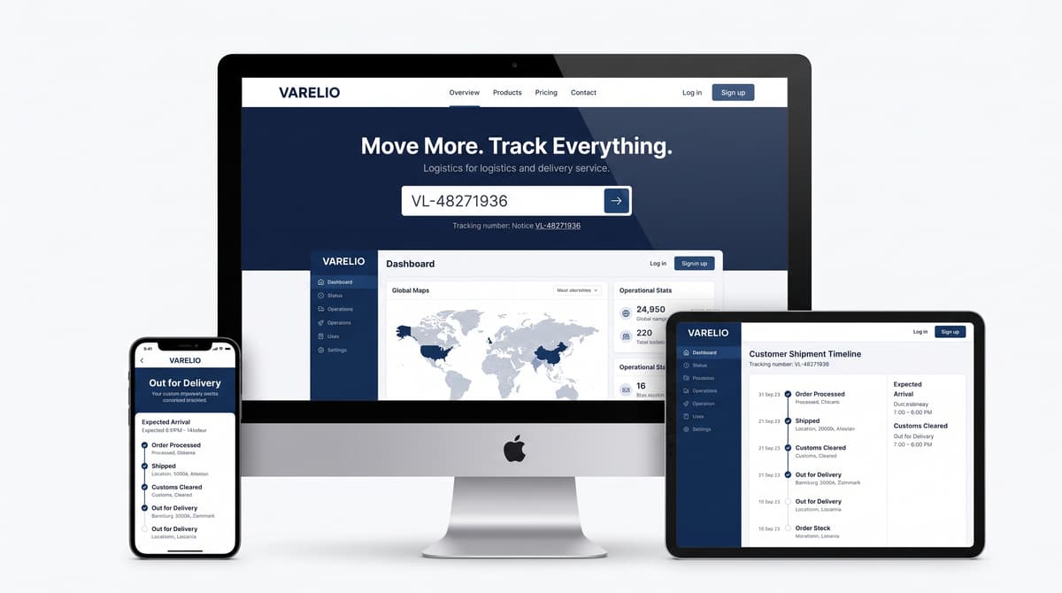 Logistics UI mockup display showing responsive design
