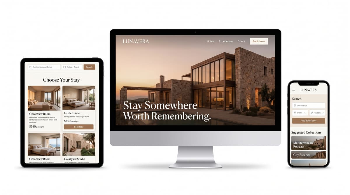 Lunavera hotel responsive website design mockup