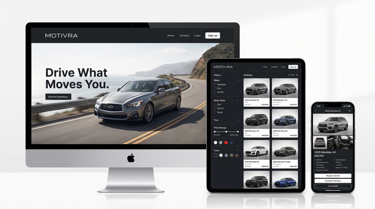 Automotive website portfolio display showing responsive design