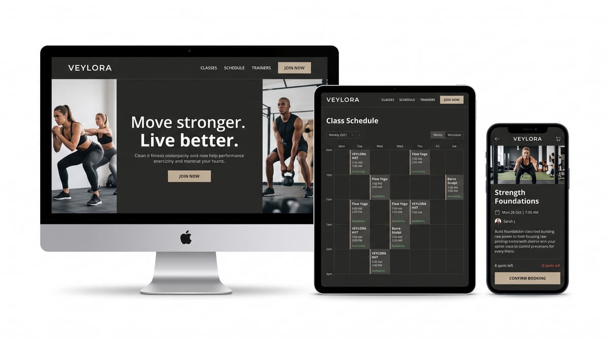 Fitness studio portfolio UI design mockup showing brand identity