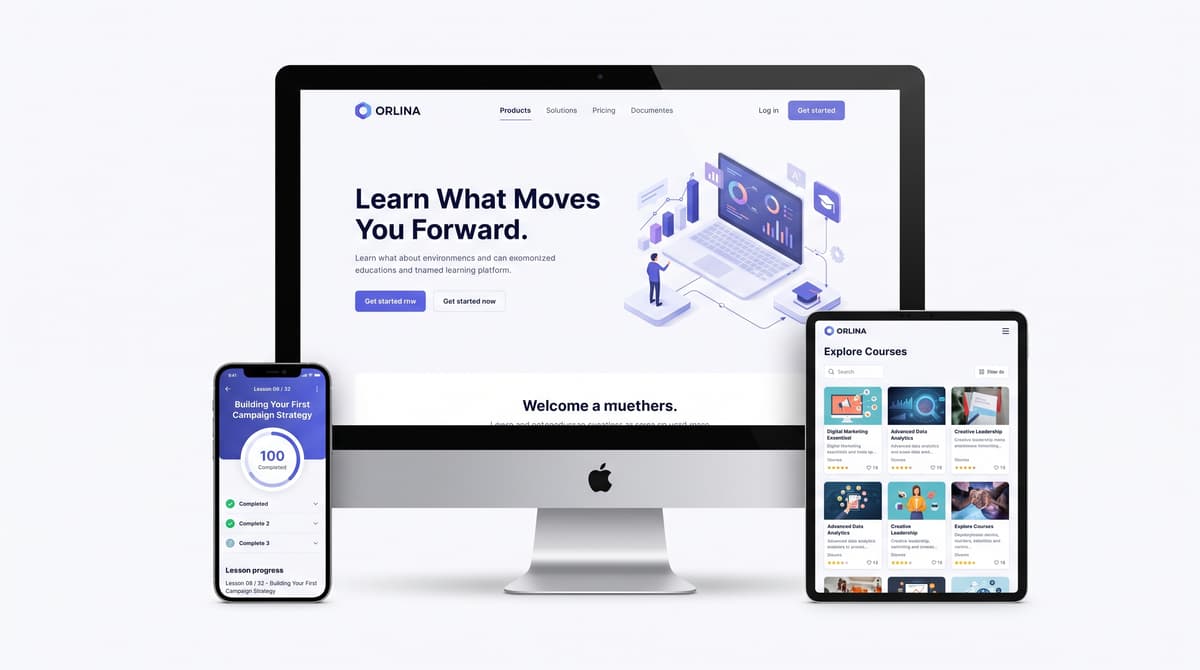 Education platform responsive mockup displayed on multiple devices