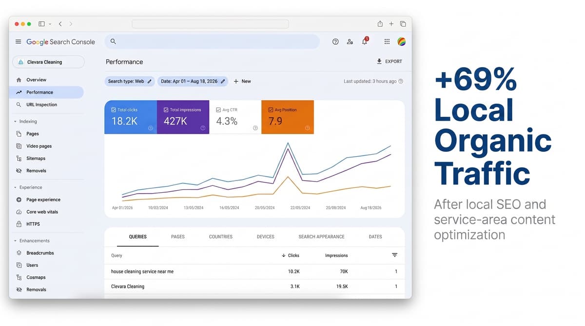 SEO traffic growth dashboard displaying organic search analytics